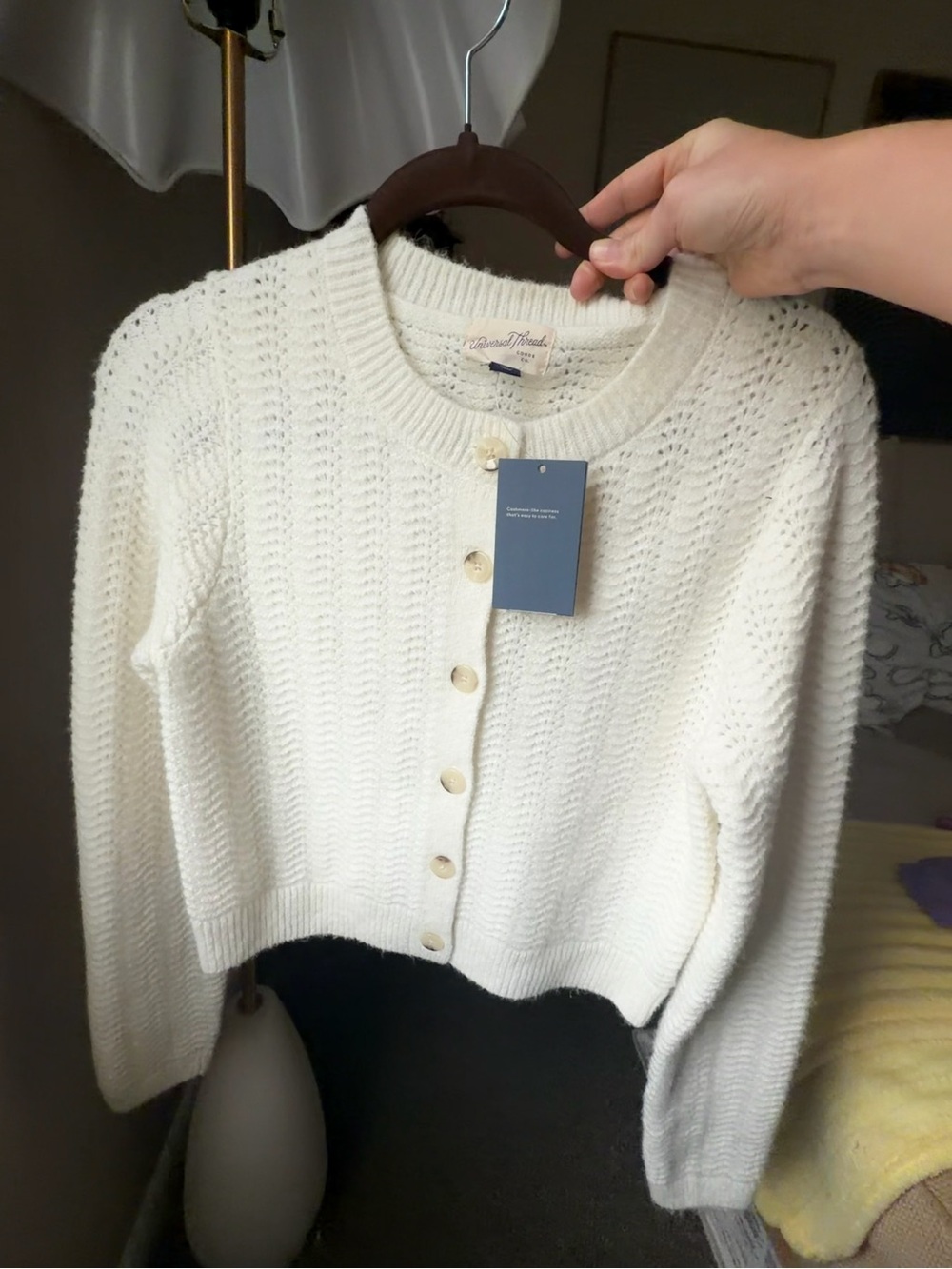 Cream Textured Button Front Cardigan in White Size Small NWT